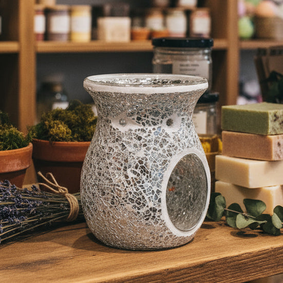 “Silver Crackle” design Wax Warmer (Tealight)